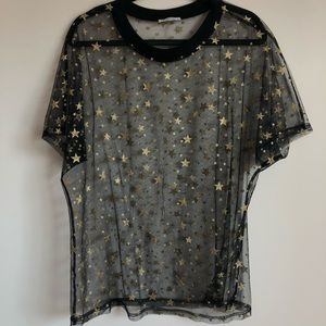 Sheer glitter star shirt festival top